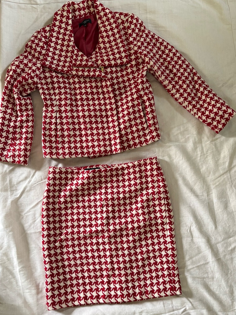 Talbots Red and White Houndstooth Jacket